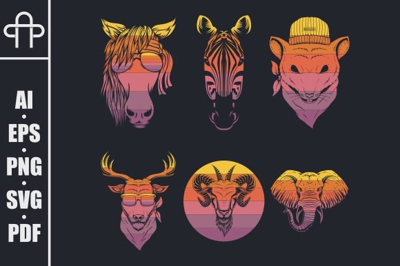Animal Head Retro Vector Illustration: Vintage Charm for Modern Design