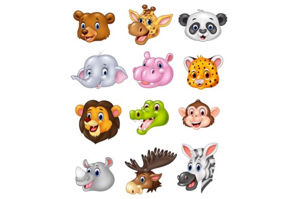 Cartoon Wild Animal Head Vector Set: A Designer's Asset