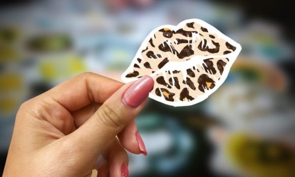 Cheetah Animal Print Lips Sticker Design: Bold, Edgy & Fun