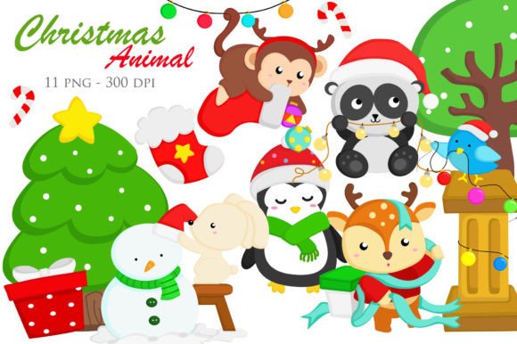 Cute Christmas Animal IllustrationVector: Festive Design Elements