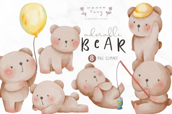 Soft, Whimsical Charm: The Teddy Bear Adorable Animal Watercolor Collection