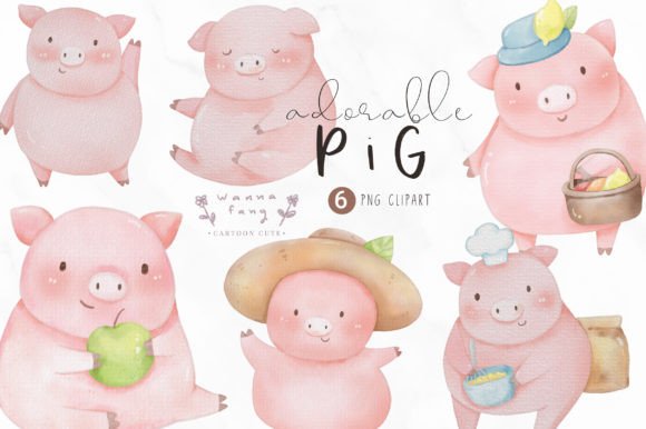 Whimsical Watercolor Pigs: Charming PNG Assets for Modern Design